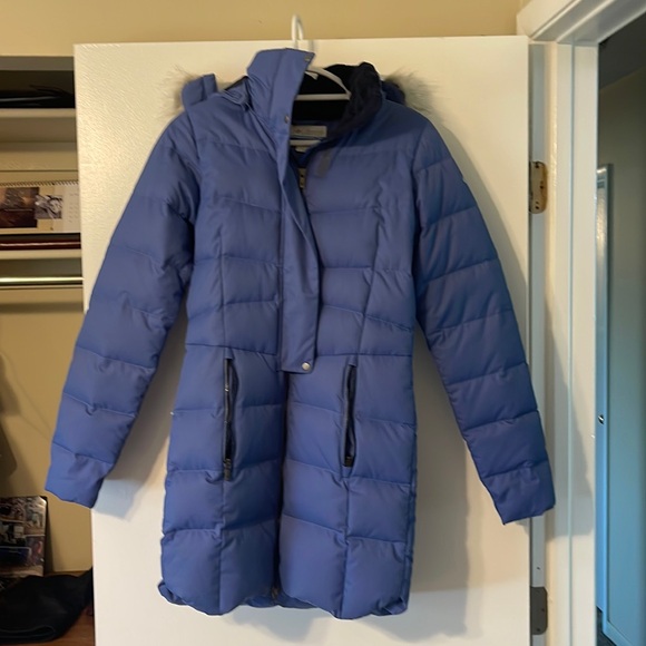 Columbia Down Hooded Long Jacket, Puffer Coat Size XS Powder Blue - Picture 2 of 6